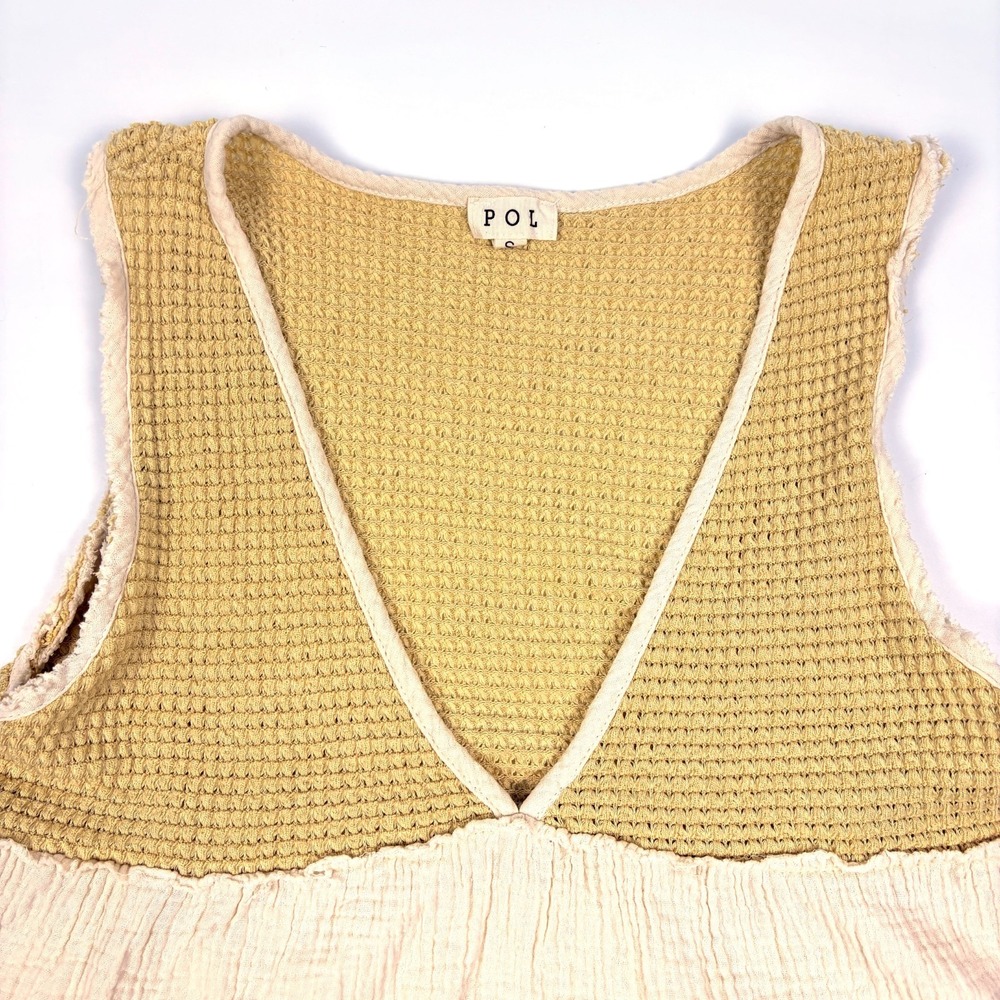 POL Ruffled Cropped Tank Top Womans Sz S Dandelion Wheat Babydoll Boho Casual - Picture 3 of 13
